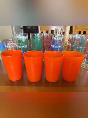 Vintage HAZEL ATLAS Kraft Swanky Swigs Orange Juice Glasses Set of 4